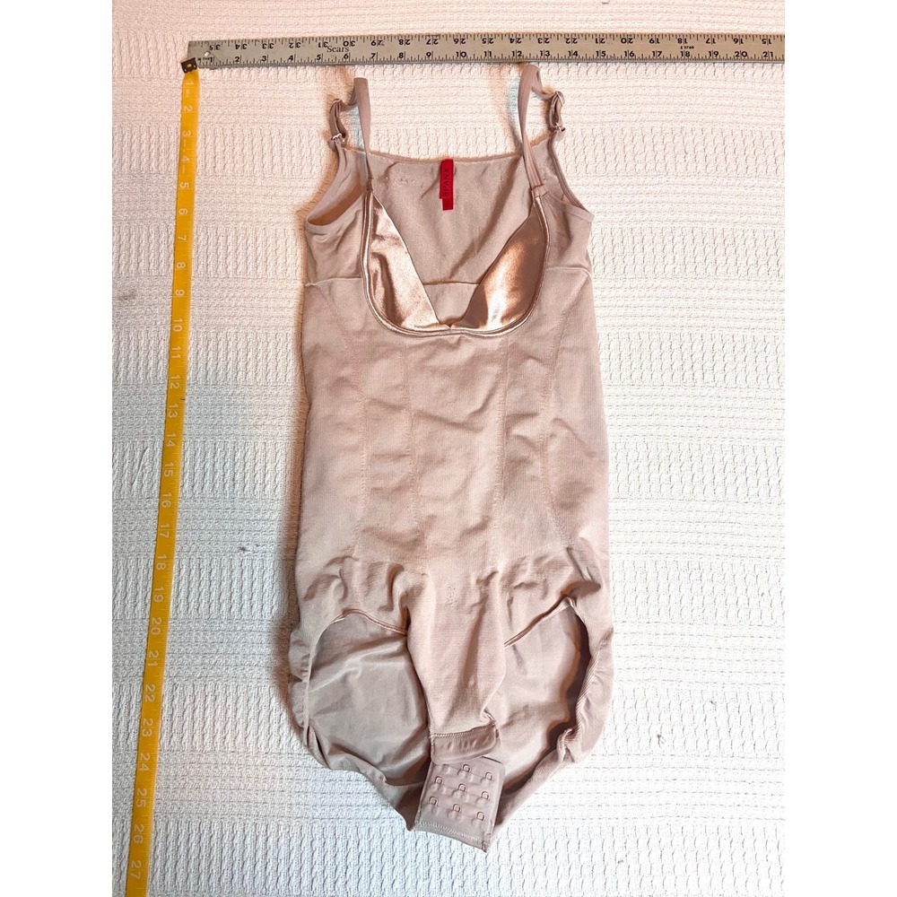 Spanx OnCore Open Bust Mid Thigh Bodysuit Nude Beige Shapewear Womens Size Small